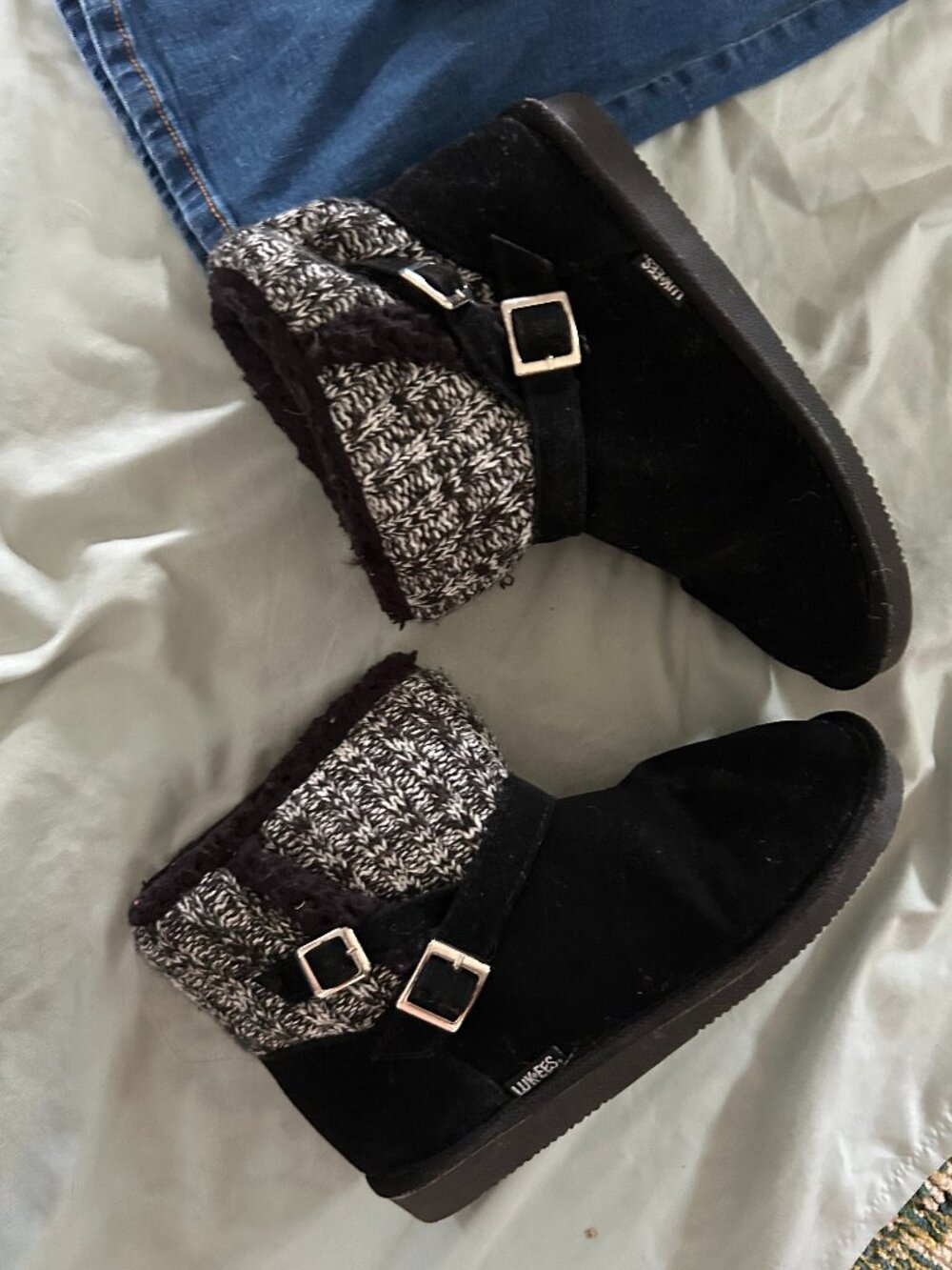 size 8 ankle sweater boots shoes womens black slippers faux fur eight